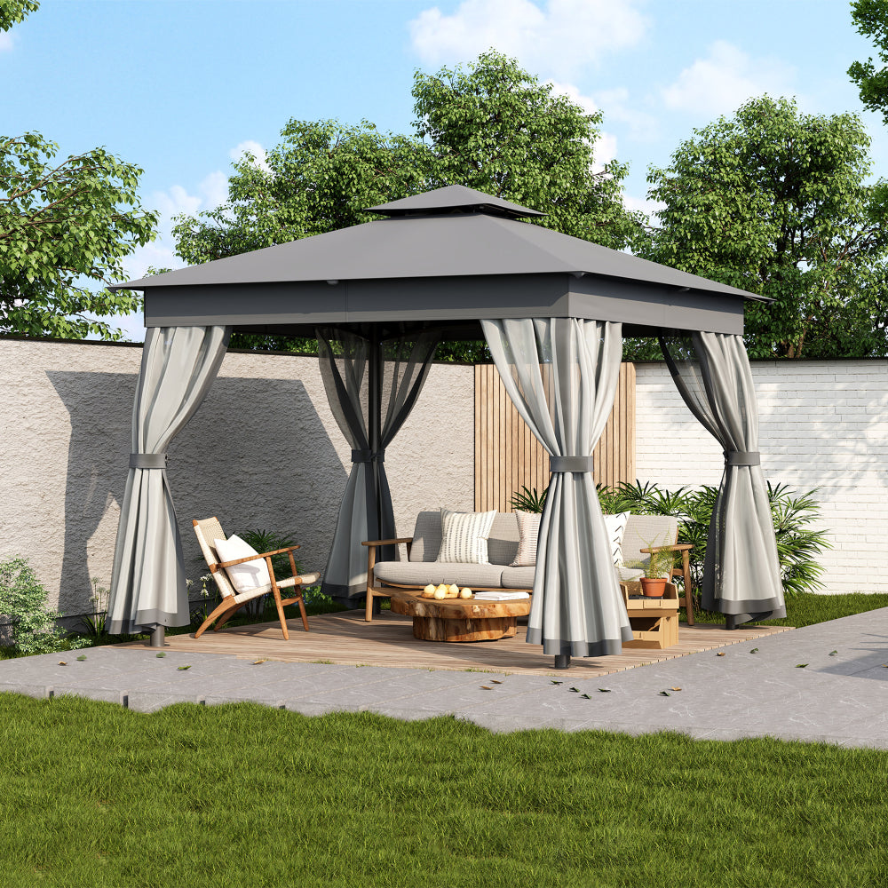TREXM 10x10 Outdoor Gazebo Tent with Double Roofs, Patio Gazebo with Mosquito Netting, Patio Canopy for Backyard, Garden, Lawn and Deck (Grey)