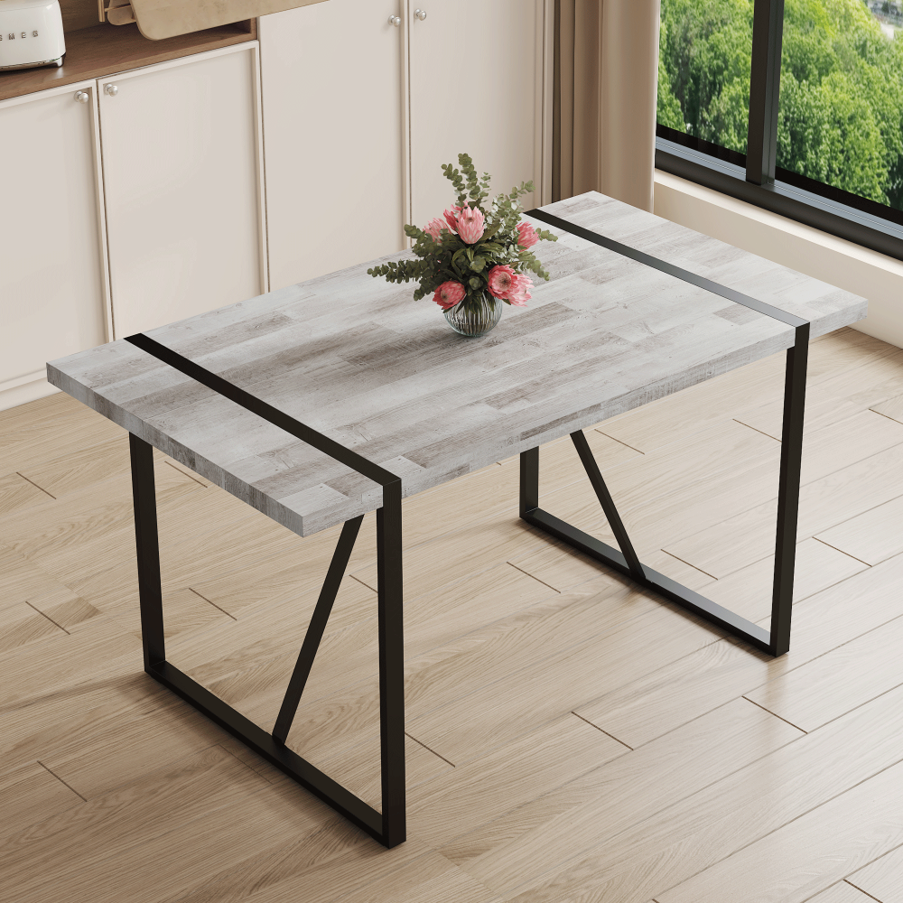 Rustic Industrial Rectangular Wood Dining Table For 4-6 Person, With 1.5" Thick Engineered Wood color Tabletop and Black Metal Legs,Desk For Kitchen Dining Living Room, 55.1" x 31.4"x 29.9"1529W115172