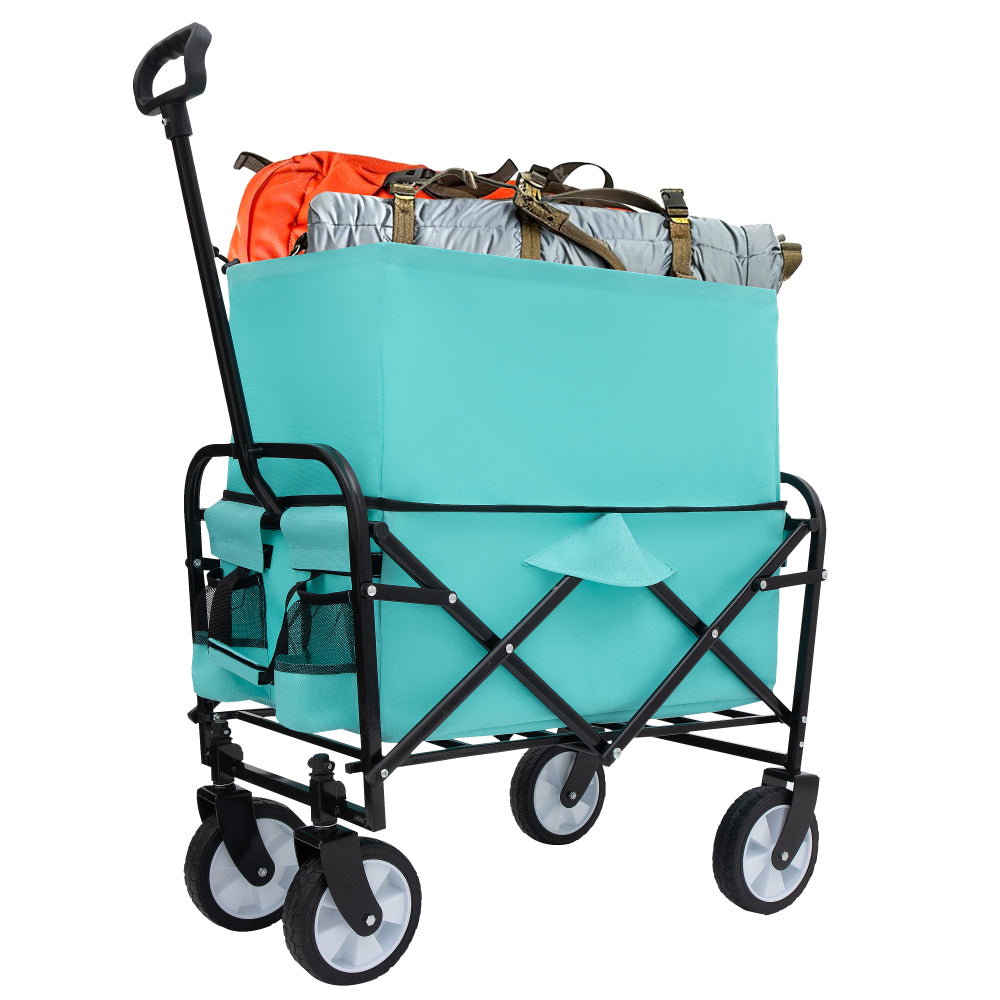 Minimeetall Extention Collapsible Foldable Wagon Cart with strapping system Beach Wagon Utility Cart Utility Wagon Grocery Cart for for Camping Shopping Sports Gardeing Fishing Supports 225lbs  blue