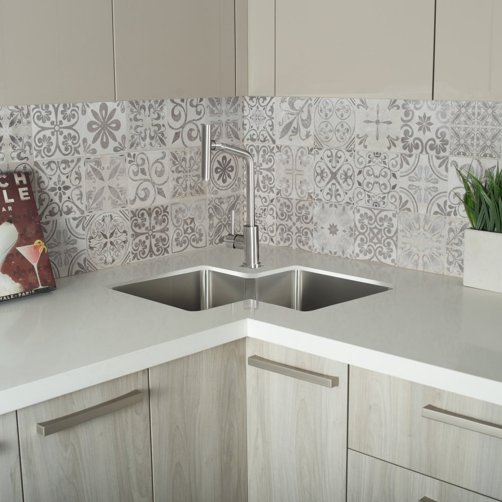 DAX Handmade Corner Double Bowl Top Mount Kitchen Sink