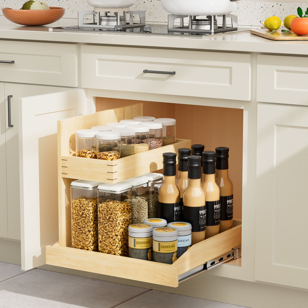 Under Sink Organizers and Storage 22½" W x 21" D, 2 Tier Pull Out Cabinet Organizer with Soft Close, Adjustable Pull Out Cabinet organizer with U Bracket for Bathroom Kitchen(Left)