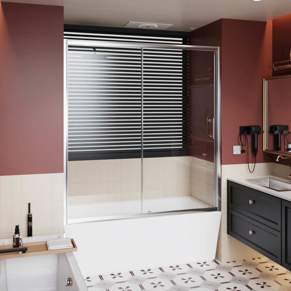 60.in W x 72.in H Single Sliding Shower Door, 1/5 inch Thick Clear Tempered Glass Shower Door with Stainless Steel Handle, Black