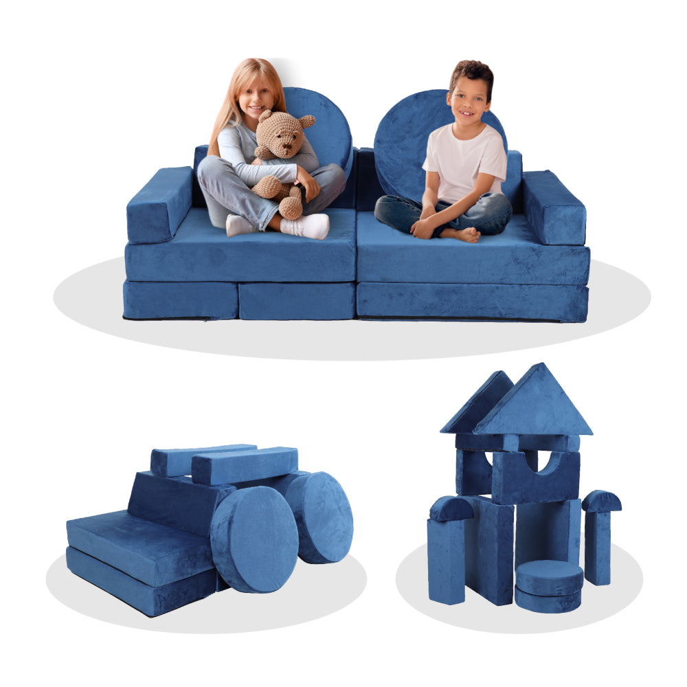 14pcs Kids Sofa Modular Play Couch,Child Sectional Sofa to Boost Creativity,Boys and Girls DIY Creativing Playroom Couch Furniture for Toddlers Conertible Foam and Floor Cushion,Gray
