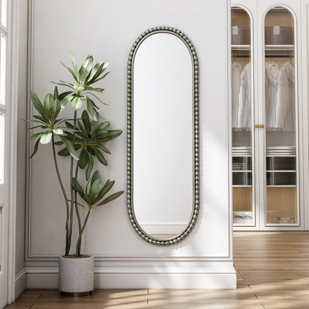 Iron Art Oval Retro Mirror, Antique Effect,Wall Hanging,Suitable For Living Room,Bedroom, Entrance (Silver)