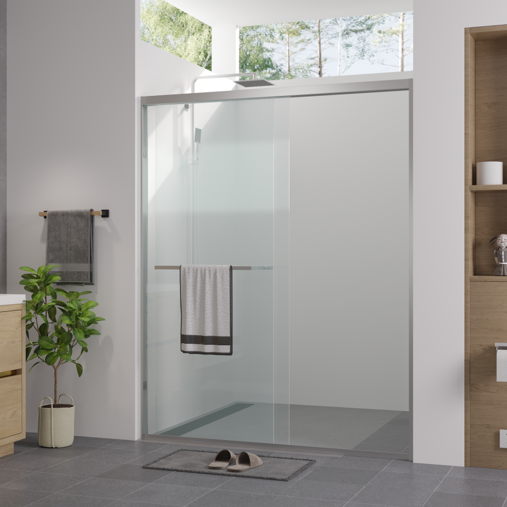 56-60"x74" Aluminum Frame Double Sliding Shower Door,Bypass Bathroom Sliding Door with Premium 1/4" (6mm) Clear Tempered Glass, Chrome Hardware Sliding Glass Shower Enclosure,Chrome  Finished