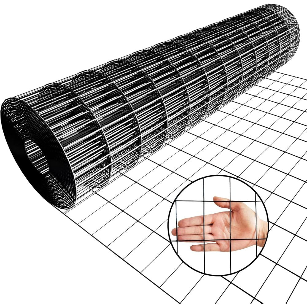 24inch x 50ft Black Vinyl Coated Hardware Cloth 2" X 3" 16Ga Welded Wire Mesh fence, PVC Coated Welded Chicken Wire Fencing, Metal Garden Plant Fencing, for Chicken Coop and Home Improvement