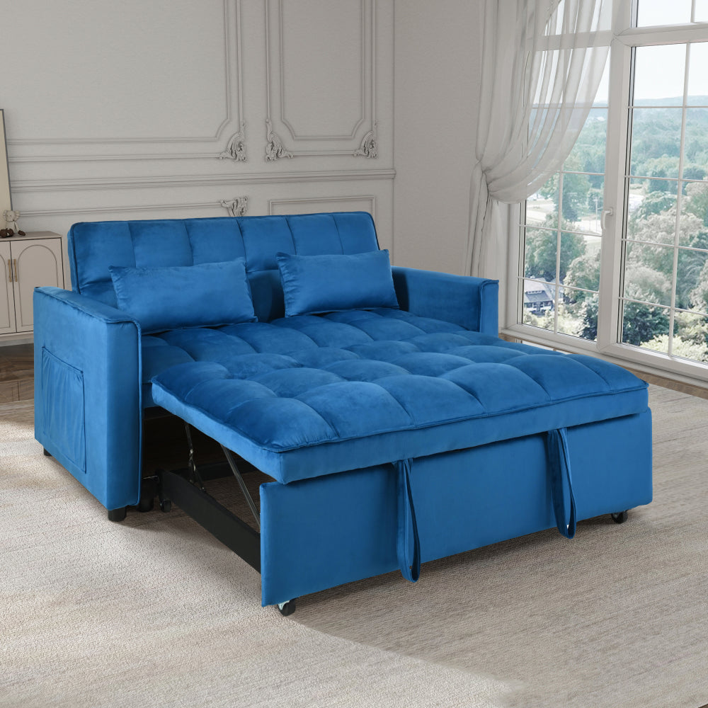 Convertible Sofa Bed,3-in-1 Pull Out Couch Bed with Reclining Backrest and Pillows,Sofa Bed Chair Full Convertible Sleeper Loveseat for  Living Room, Home or Office(Blue)