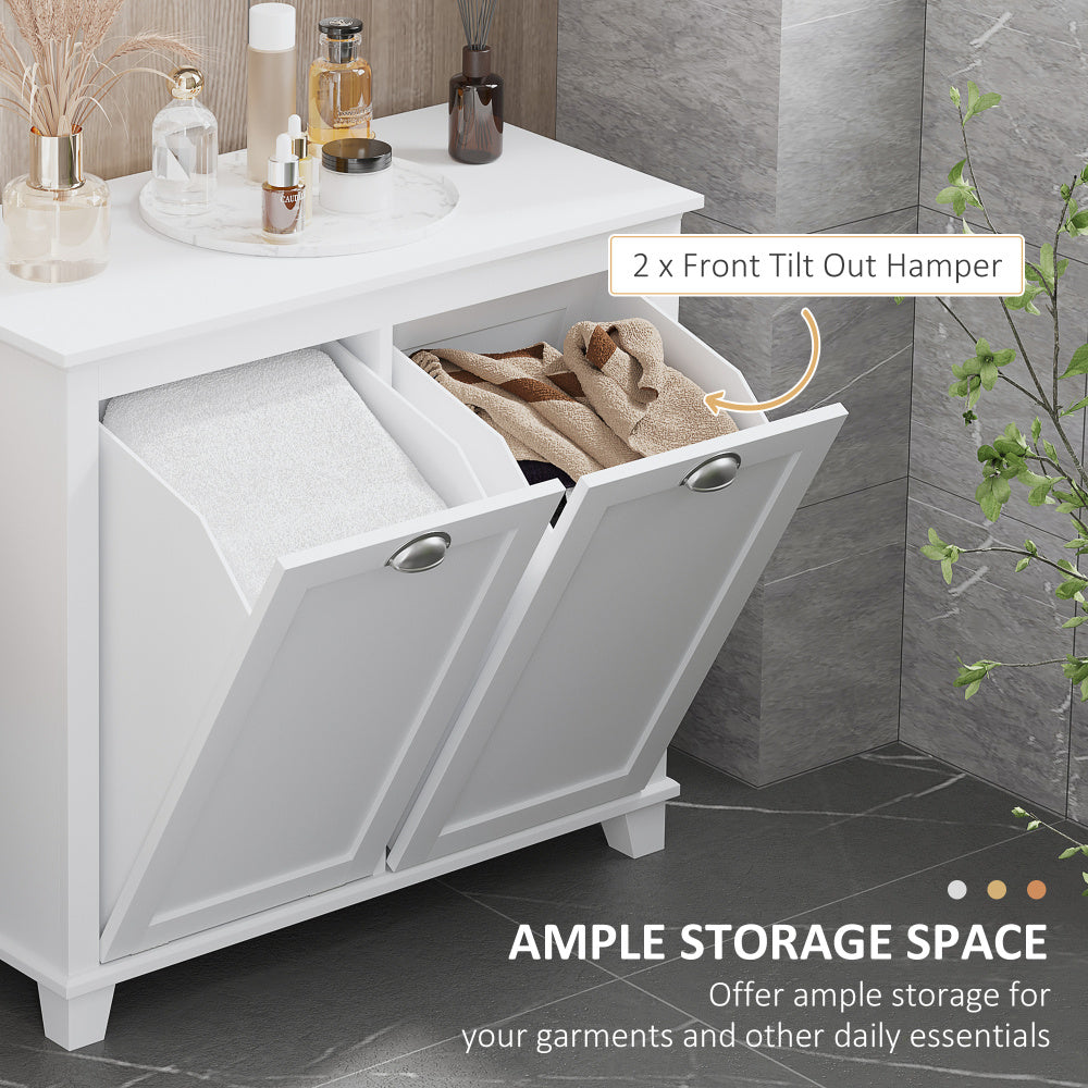HOMCOM Tilt-Out Laundry Sorter Bathroom Cabinet, White