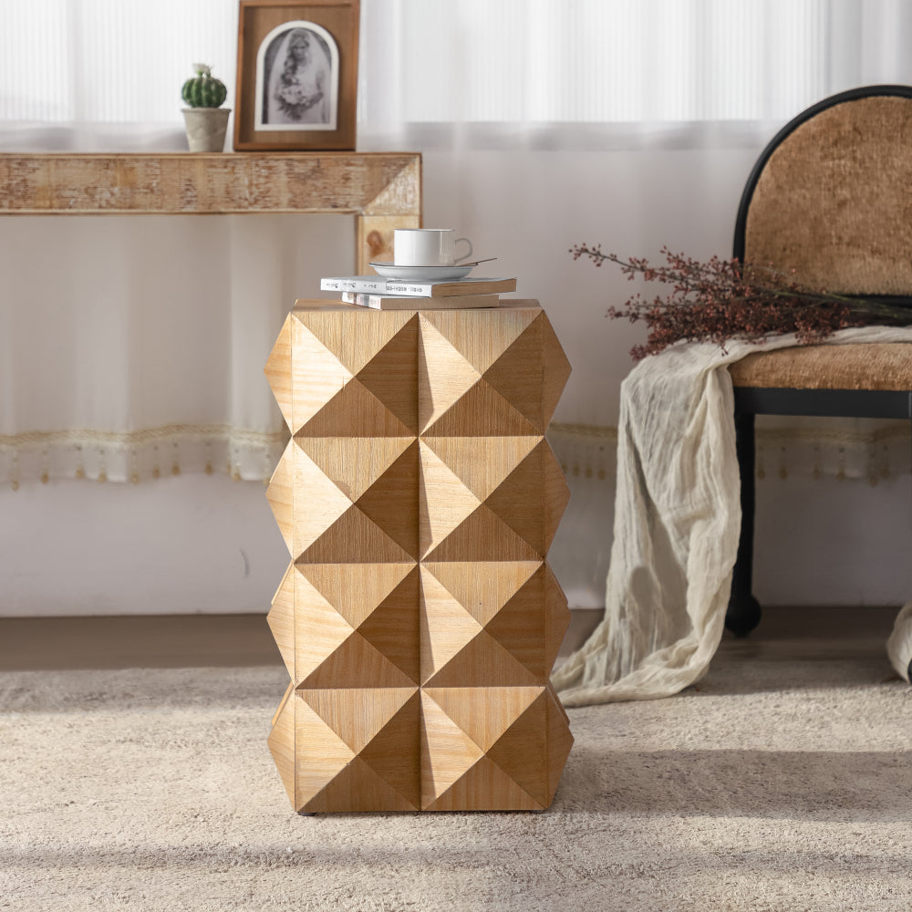 23.62"Height Three-dimensional Embossed  Pattern Design Retro Side Table,Retro Wooden Nightstand