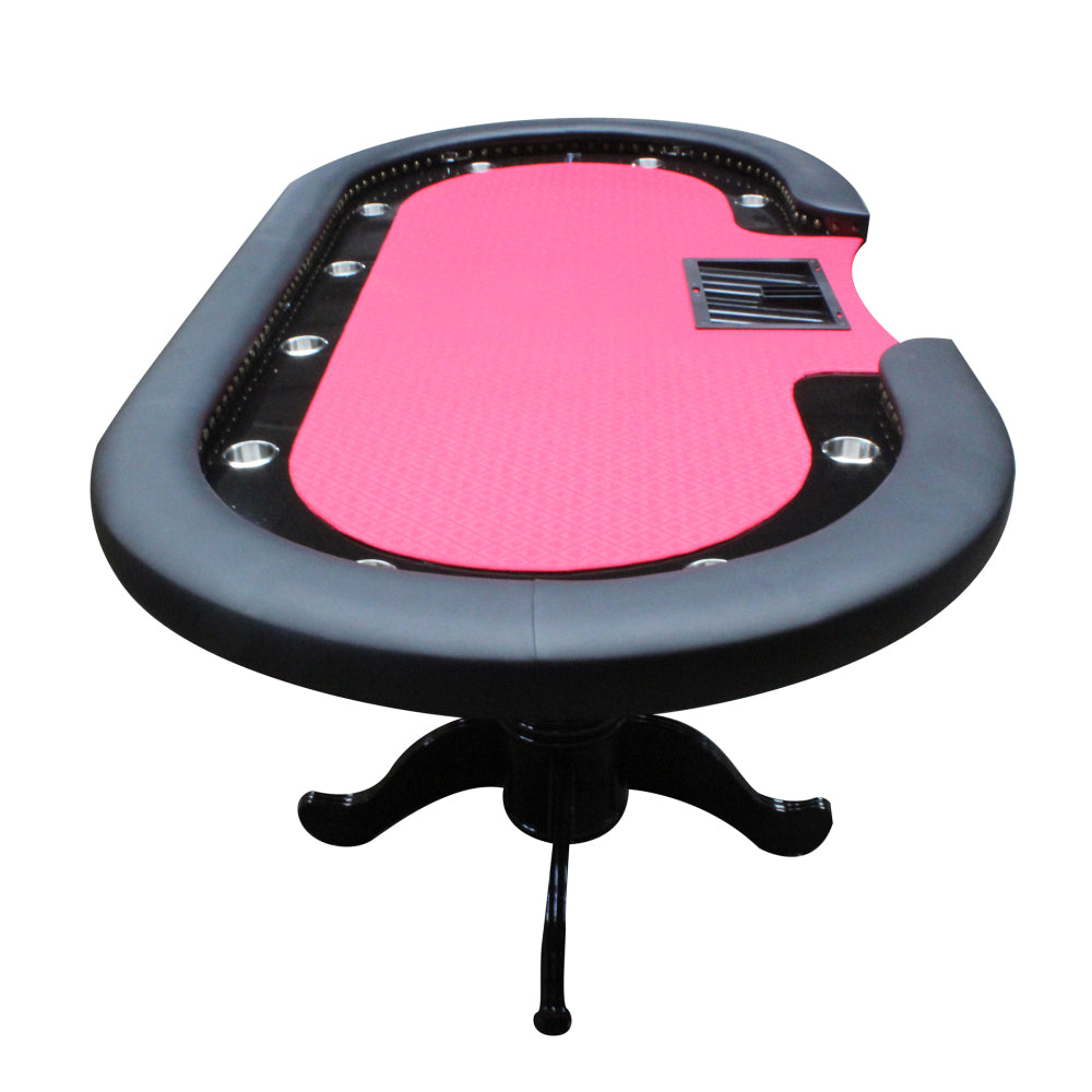 96" Poker Table for 10 Players Casino Game Texas Hold'em Premium Oval with Round Stud Rivet Decorate Waterproof Cloth Chip Tray Cup Holders Red