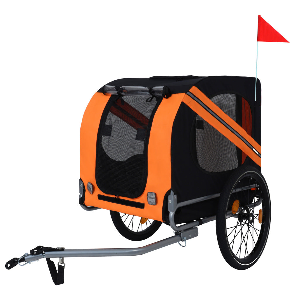 Large Folding Bike Trailer for Dogs – 66LB Capacity All-Terrain Pet Carrier, Durable Steel Frame for Cycling, Jogging, Camping & Outdoor Adventures, Black-Orange
