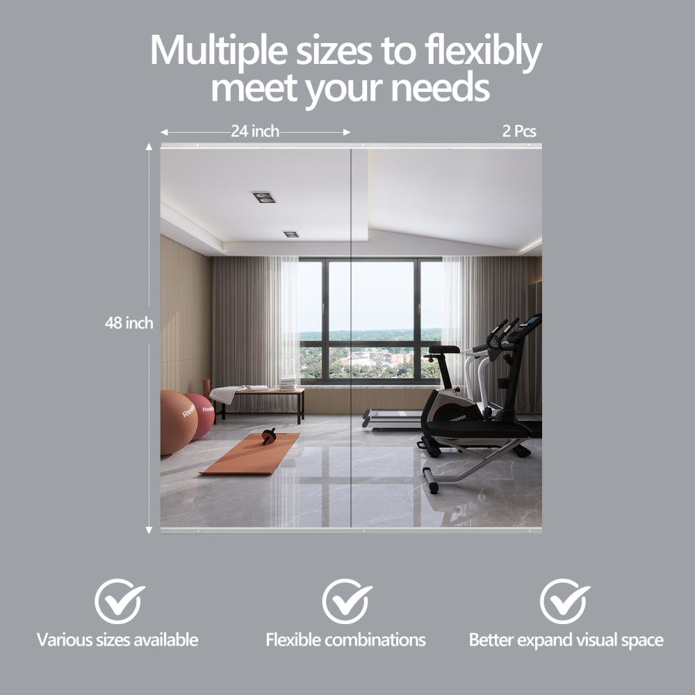 63x24 Inch 2-Pack Modern Home Gym Mirror, Wall-Mounted, Framed, Silver