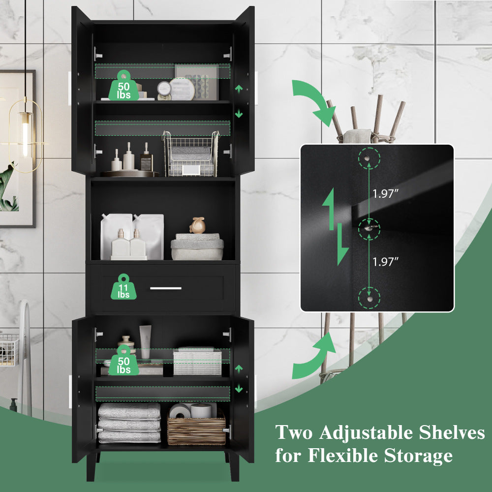 70.9" High Freestanding Tall Bathroom Cabinet with a Drawer, 2 Cabinets, 4 Soft-Close Doors, 2 Adjustable Shelves, Open Storage, for Bathroom, Living Room, Laundry Room