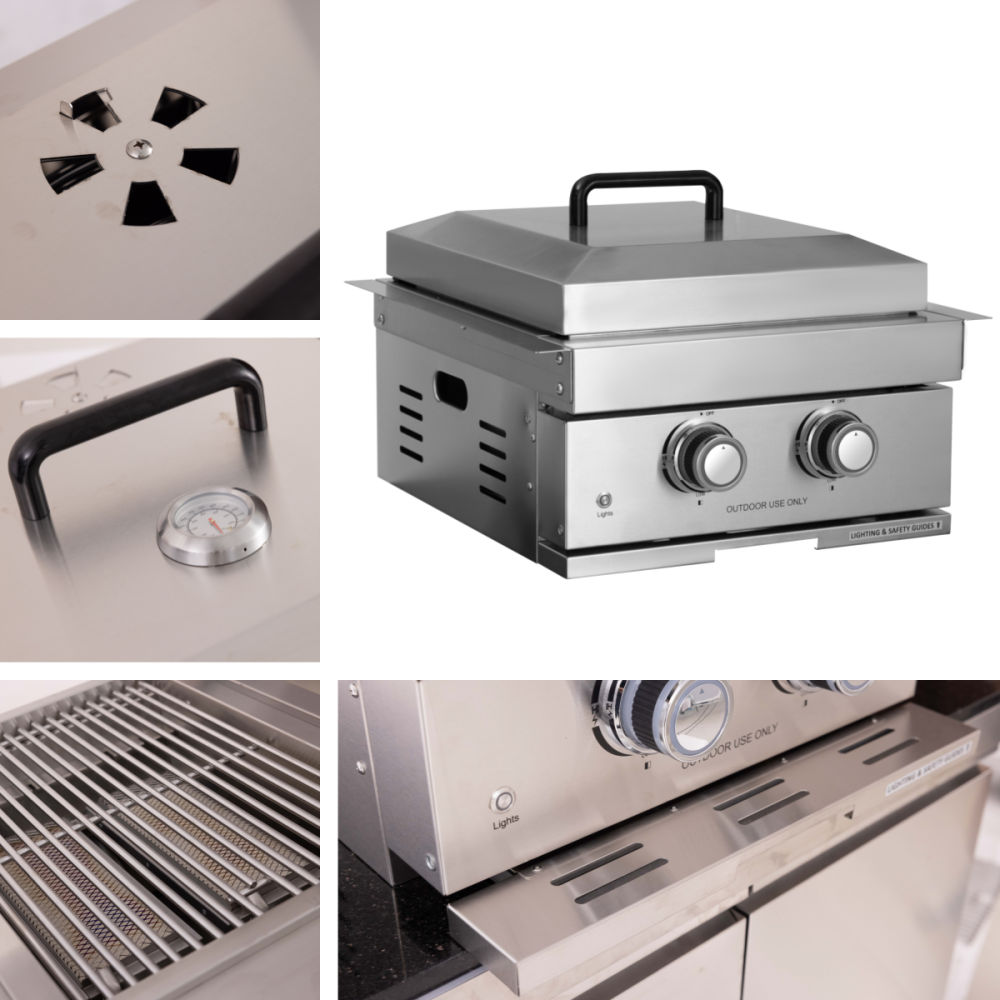 Built-in Outdoor Kitchen 32 inch LPG Gas Grill 60000 BTU Stainless Steel Four burners Grill with Infrared Rear Bunrer and Door and Drawer Combo and Drop in Stainless Steel ICE BOX with BBQ Tool Set