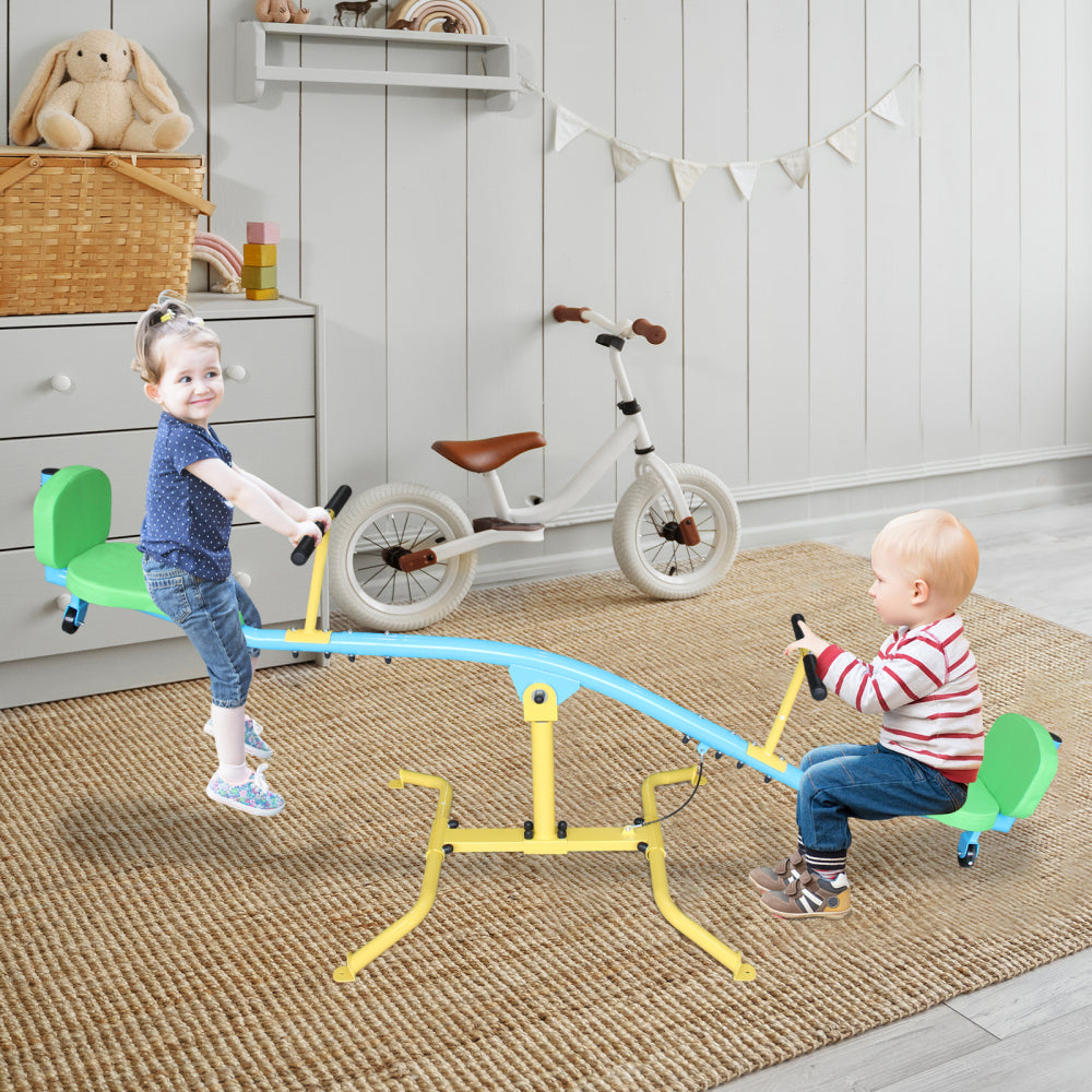 Children's seesaw double person 360° rotating seesaw with backrest indoor and outdoor playground double person rocking horse kindergarten toys