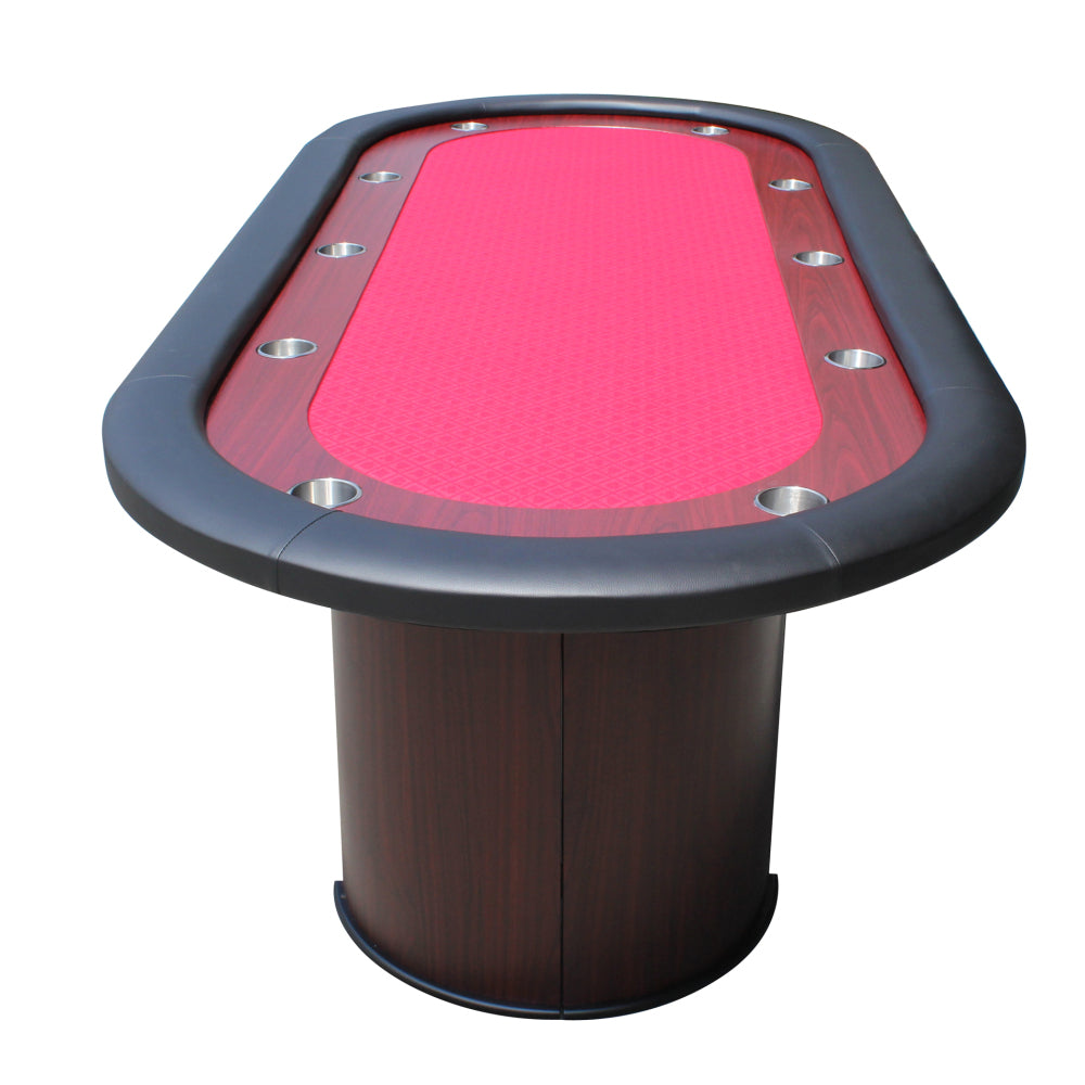 96" Poker Table for 10 Players with Speed Cloth Wooden Texture Racetrack Luna Legs Model 16365 Red