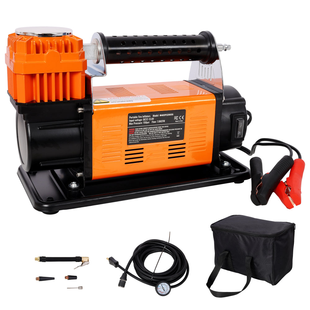 12V Heavy Duty Air Compressor,Tire Inflator with Pressure Gauge, Max 150 PSI,Tire Inflator Air Pump for  Car, SUV, RV, Truck
