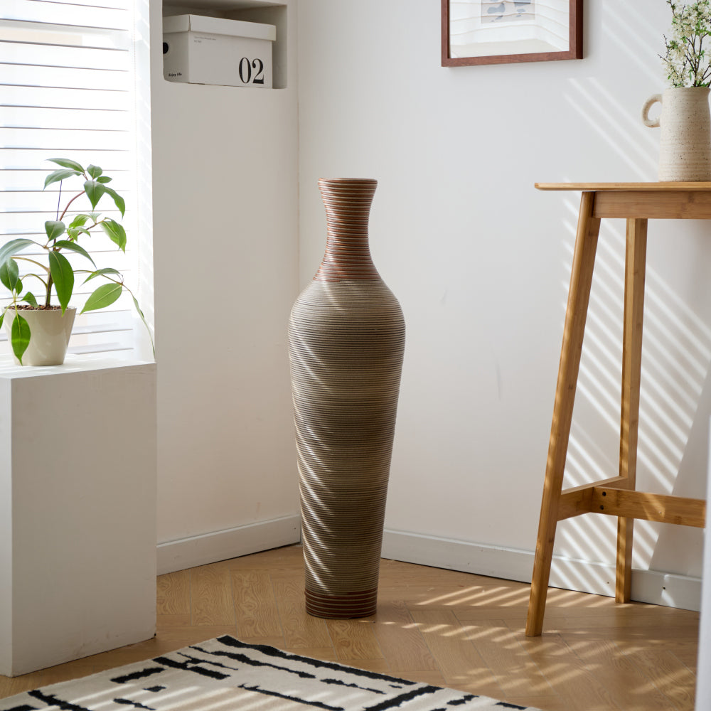 39-Inch-Tall Vase, Brown Decorative Floor Vase, Classic Neat Floor Vase Tall Freestanding Flower Holder, Artificial Rattan Vase, PVC Floor Vase, Flower Holder for Home Decor