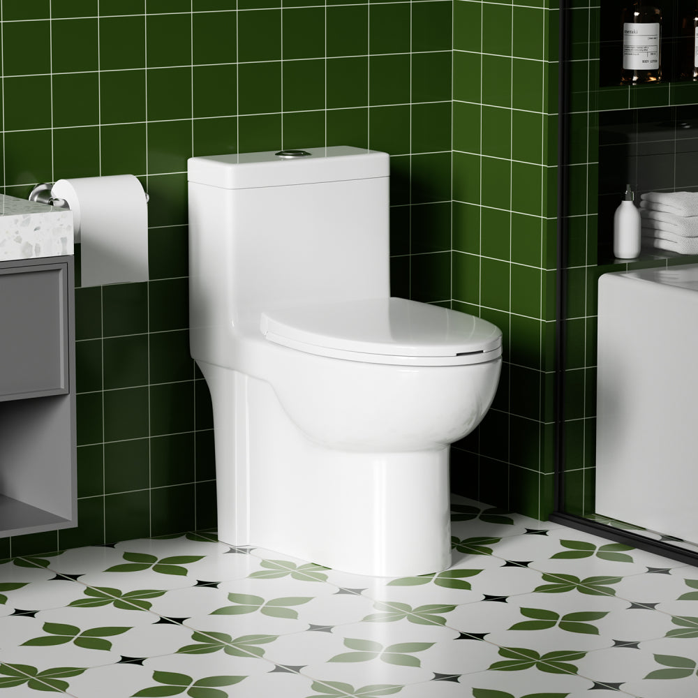 1.1/1.6 GPF Tornado Flush One-Piece Toilets for bathrooms,Button on the Tank top,Water-Saving Elongated Comfort Height Floor Mounted, Soft Closing Seat,Powerful Dual Flush MAP 1000g,Gloss White GW-003