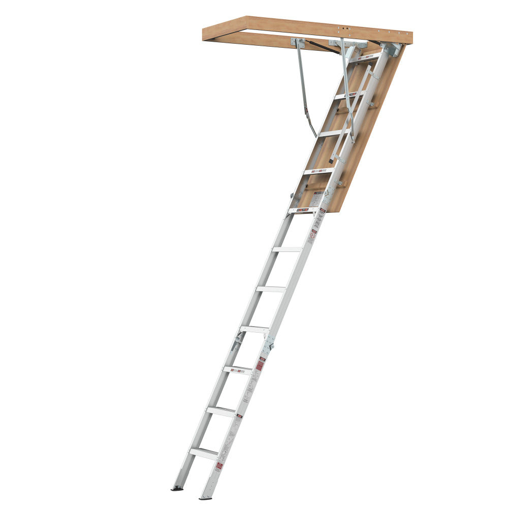 Household Aluminum Attic Ladder 25" x 54" ,350lbs Capacity, 7-10 ft Ceiling Height