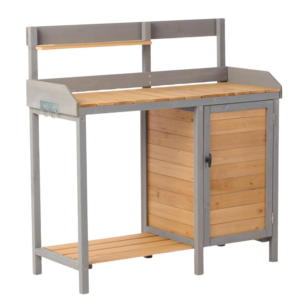 Outdoor Wooden Potting Bench Table with Sink, Garden Table Work Bench with Storage, Workstation for Outside Patio Lawn