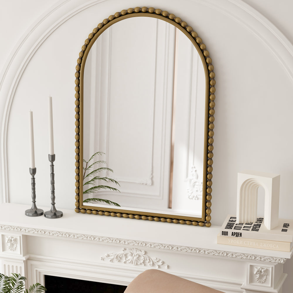 Iron Art Arch Vintage Vanity Mirror, Wall Hanging, Placed On The Table, Suitable For Living Room, Bedroom, Bathroom (Gold)