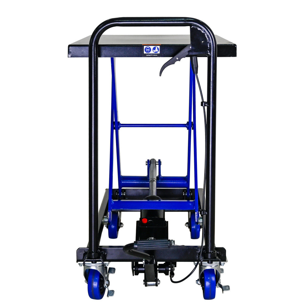 Hydraulic Lift Trolley, 500 LBS Capacity, with 4 Wheels, for Material Handling and Transportation, BLACK+BLUE