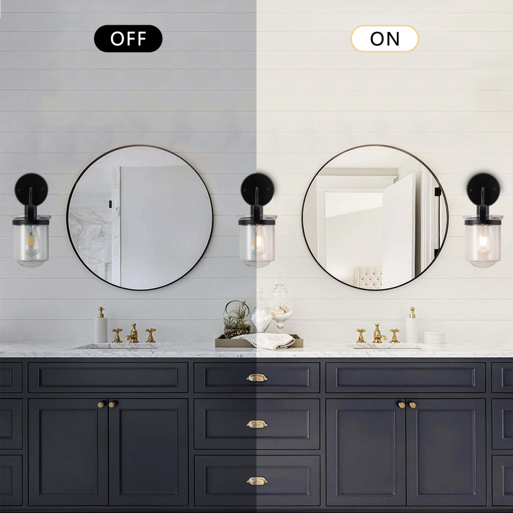 1-Light with Clear Glass Shade, Modern Sconce, Industrial Indoor  Light Fixture for Bathroom Living Room Bedroom Over Kitchen Sink, E26 Socket,  [No Bulb]