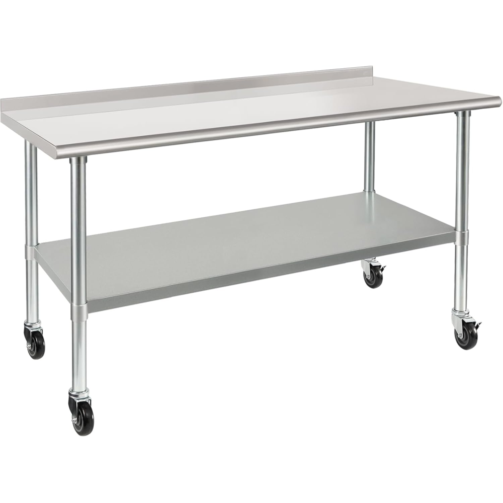 Stainless Steel Table 30 x 60 Inches Metal Prep Table with Wheels Casters Adjustable Undershelf Stainless Table for Commercial Kitchen, Outdoor, Restaurant, Hotel & Garage