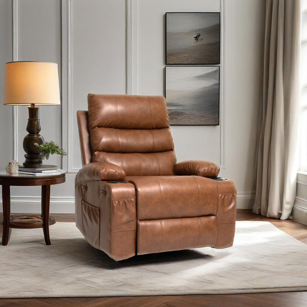 21"seat width,large size Electric Power Lift Recliner Chair Sofa for Elderly, 8 point vibration Massage and lumber heat, Remote Control, Side Pockets and Cup Holders, cozy fabric, overstuffed arm pu