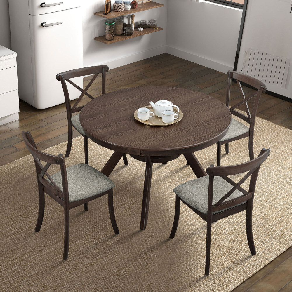 47.24''Round Rubber Wood Dining Table for 4-6 with Wooden Trestle Pedestal Base,Modern Kitchen Wooden Table Dinner Table for Dining Room, Living Room,Oak(1Table)