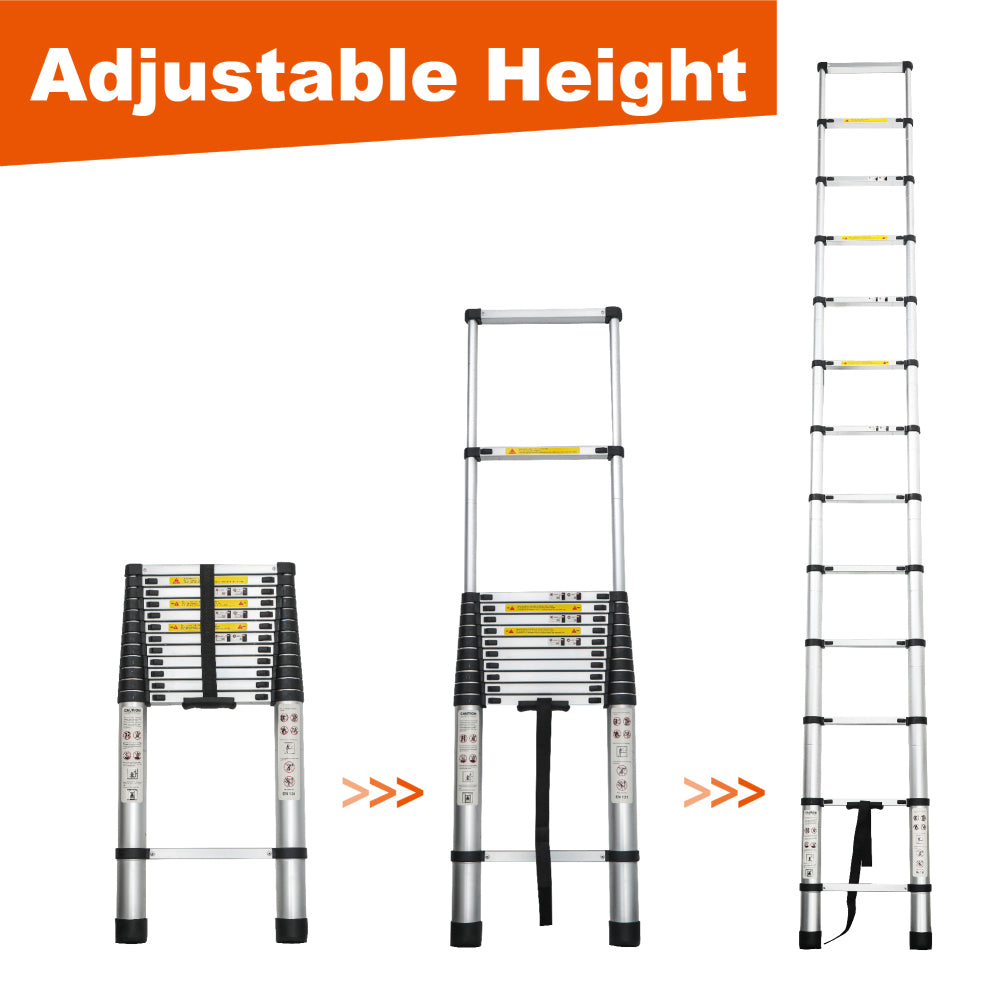 Telescoping Ladder 12.5FT, Telescopic Extension Ladder, Aluminum Alloy Folding Ladder Portable Multi-Purpose for Indoor Outdoor Work, Heavy Duty 300 lbs Load