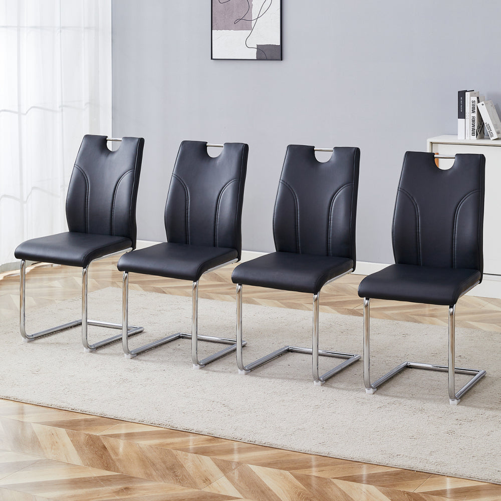 White PU Dining Chair Set.Uniquely designed white dining chairs. PU material, paired with silver metal chair legs. Suitable for offices, restaurants, kitchens, conference rooms, etc.(Set of 6)