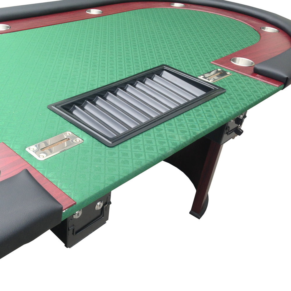 96" Luna Ultra Poker Table with Speed Cloth Racetrack Chip Tray Double DropBox Wooden Legs Green