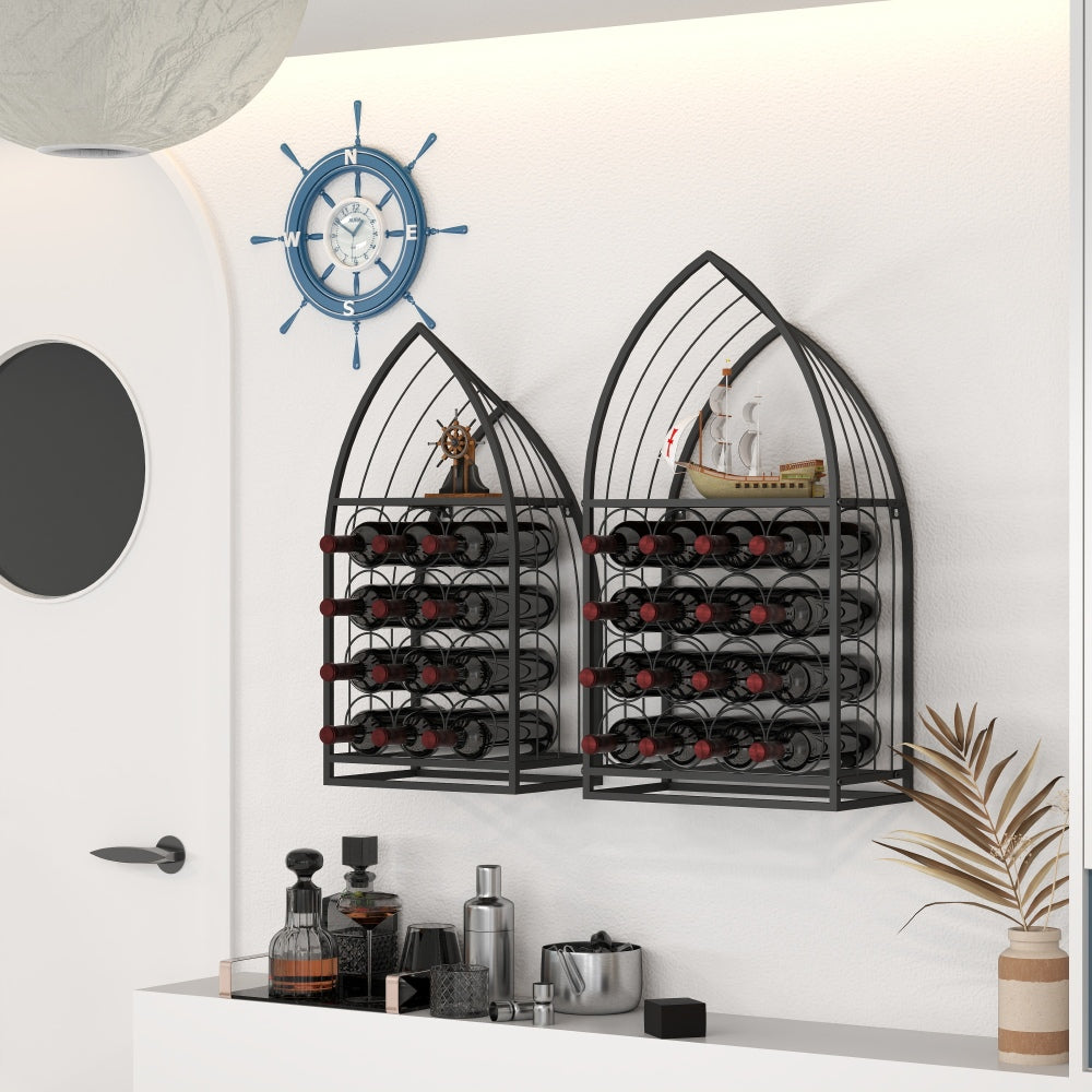Sailboat Shaped Wine Cabinet Rack, 2 Piece Display Rack, Freestanding Wine Cabinet with Bottle Storage, Spirits and Wine Home Bar, Kitchen, Dining Room Storage Rack