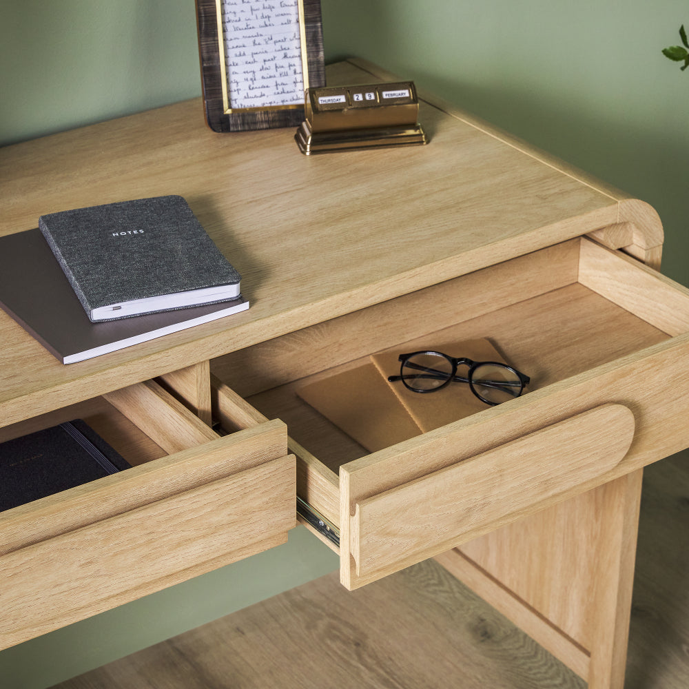 Modern Curved Waterfall Desk with Drawers - Oak
