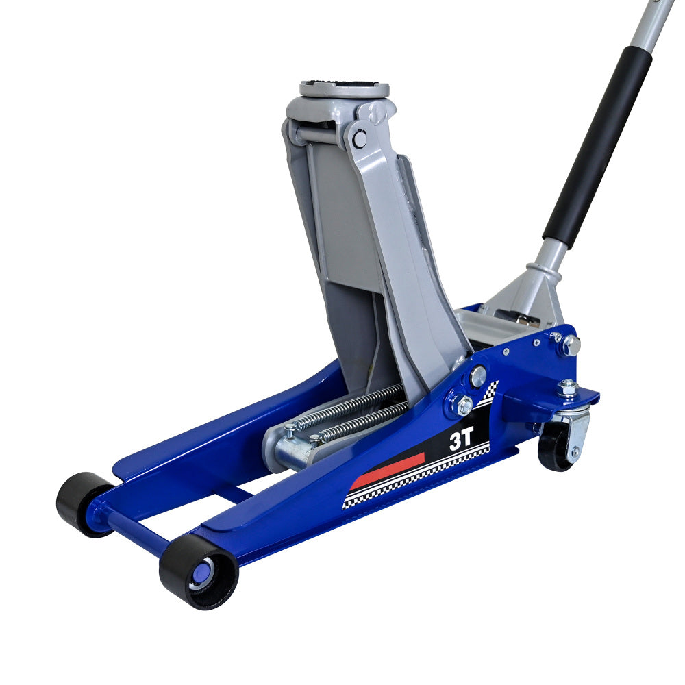 Low-Position Steel Vehicle Floor-mounted Hydraulic Jack with Dual-piston Quick-lift Pump, 3-Ton(6,600 lb.) Capacity.