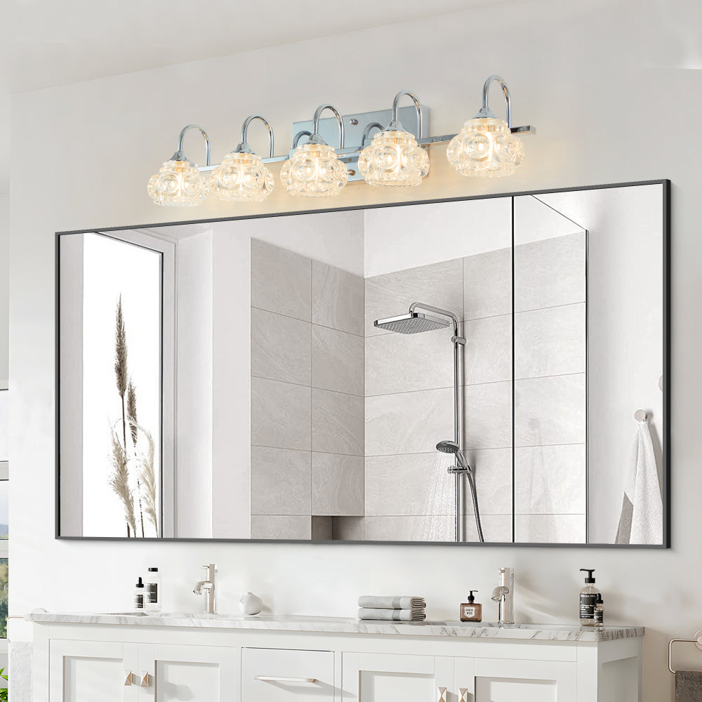29" Nickel Finish Vintage Crystal Vanity Light - Elegant 5-Light Bathroom Mirror Fixture with Clear Glass Shades (No Bulbs)
