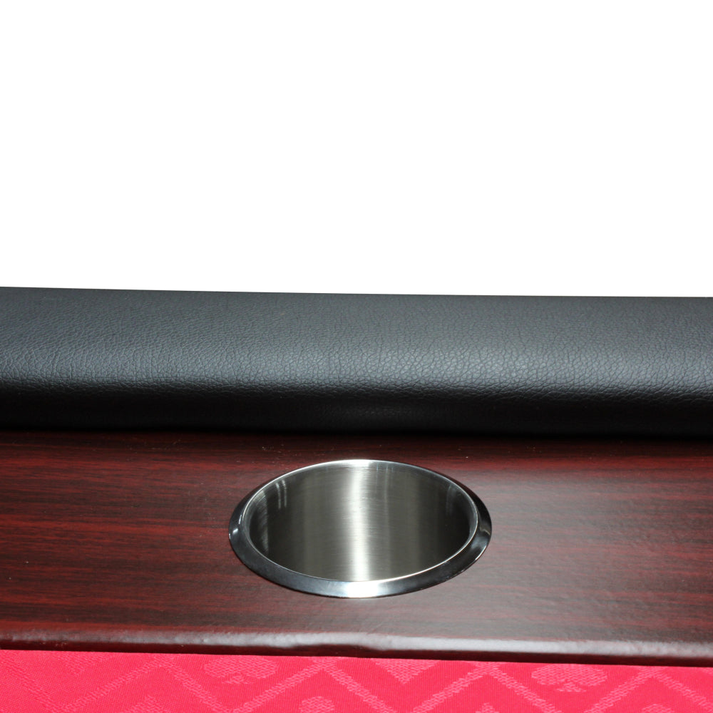 96" Light Series Foldable Poker Table with Wooden Racetrack Felt Stainless Legs Cup Holders Red