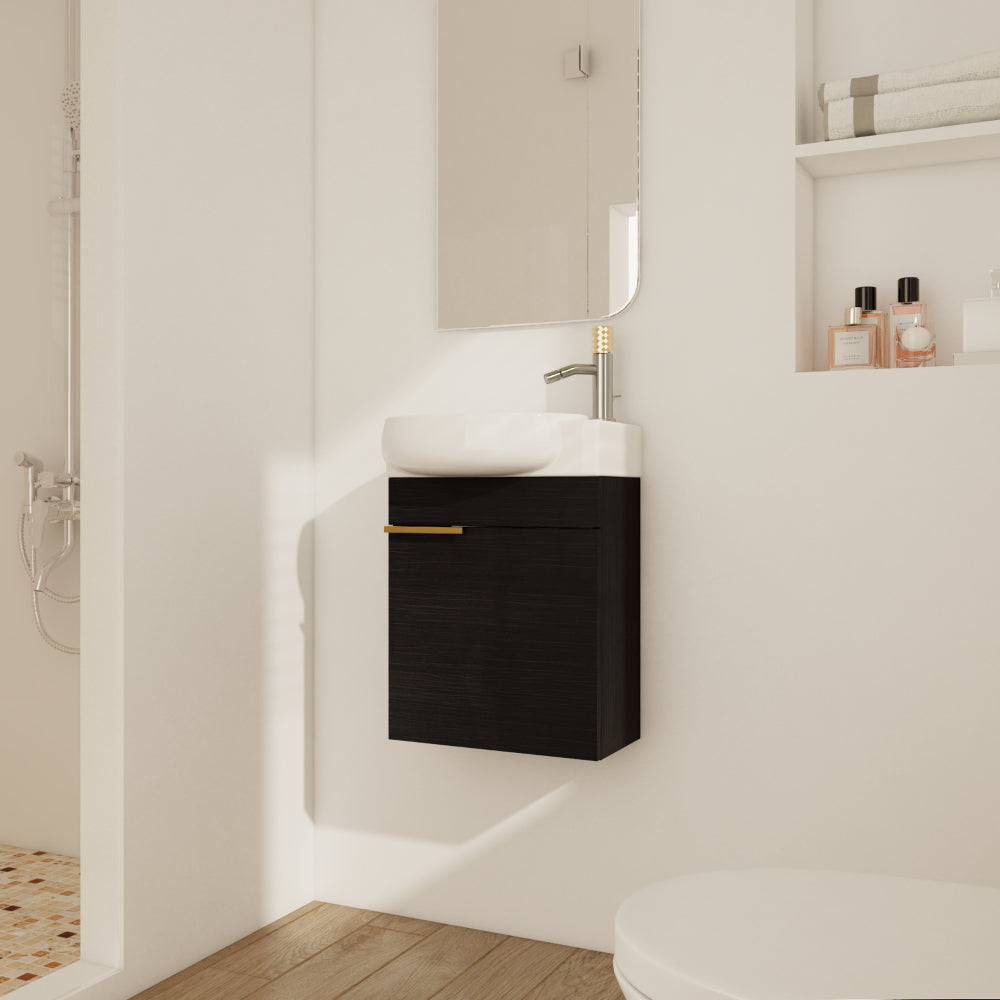 Soft Close Doors Bathroom Vanity With Sink,16 Inch  For Small Bathroom