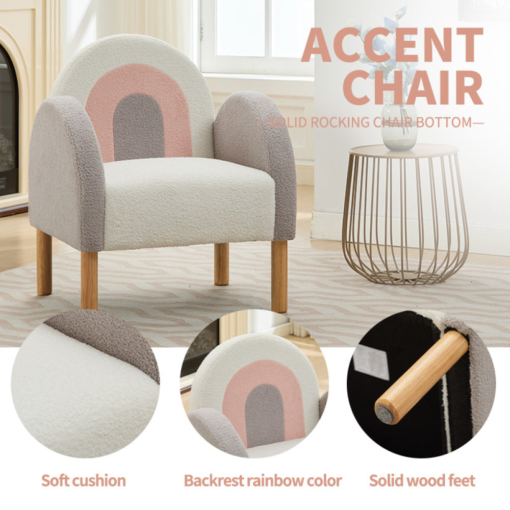 Accent Chair Sofa, Teddy Fabric with Solid Wooden Frame,Rainbow Design