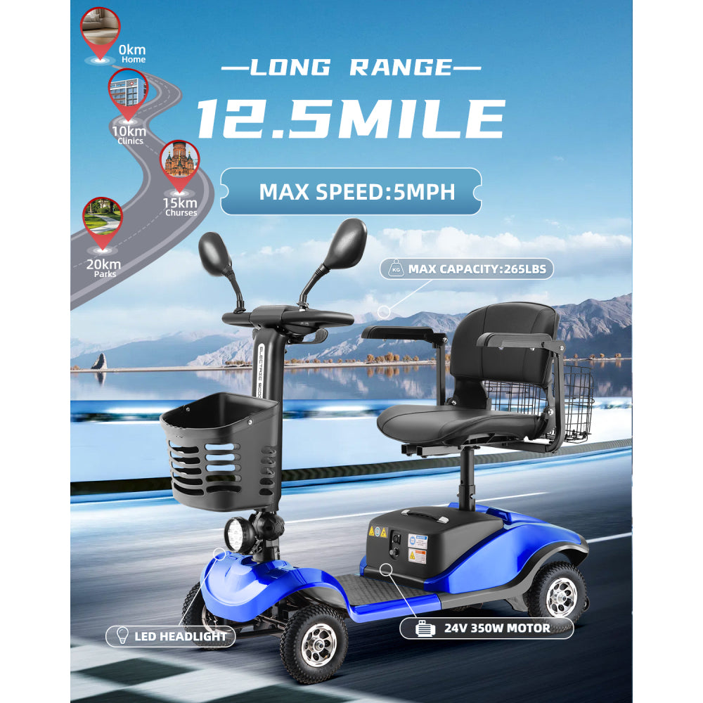 Folding Mobility Scooter for Adult - HEINSY Powered Mobility Scooter All Terrain Motorized Scooter Collapsible with 350W Motor, 12V20AH Dual Lead-Acid Batteries, Ideal for Elderly, Seniors, and Adults