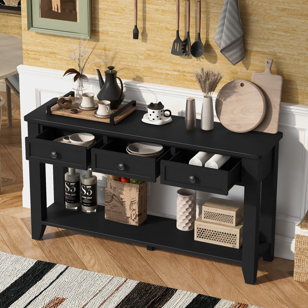 U_Style 55.4" Modern Entryway Console Table with Three Storage Drawers,Sideboard with Poplar Legs and Metal Handles ,Contemporary Narrow Sofa Table for Living Room,Bedroom,Small Apartments, Foyer