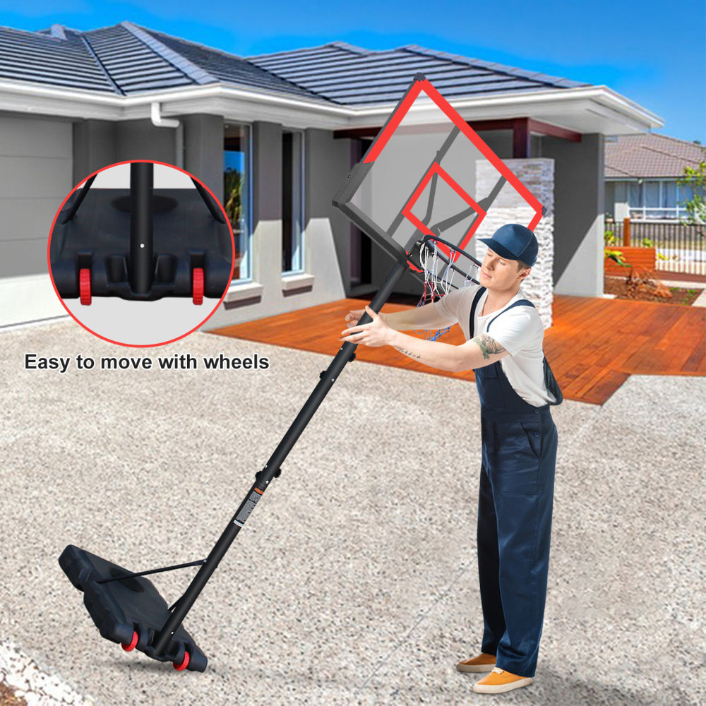 Basketball Hoop 5.73-10FT Height Adjustable Portable Basketball Goal for Indoor Outdoor Basketball Stand 44in Backboard with Wheels Red