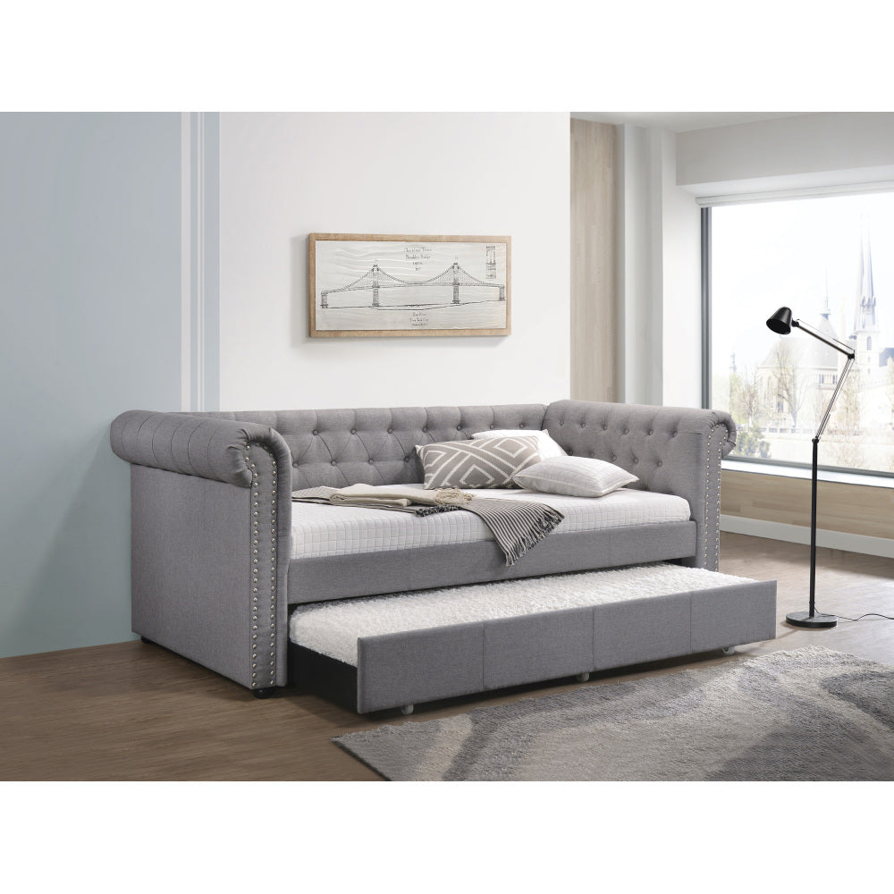 Justice Smoke Gray Fabric Daybed W/Trundle (Twin)