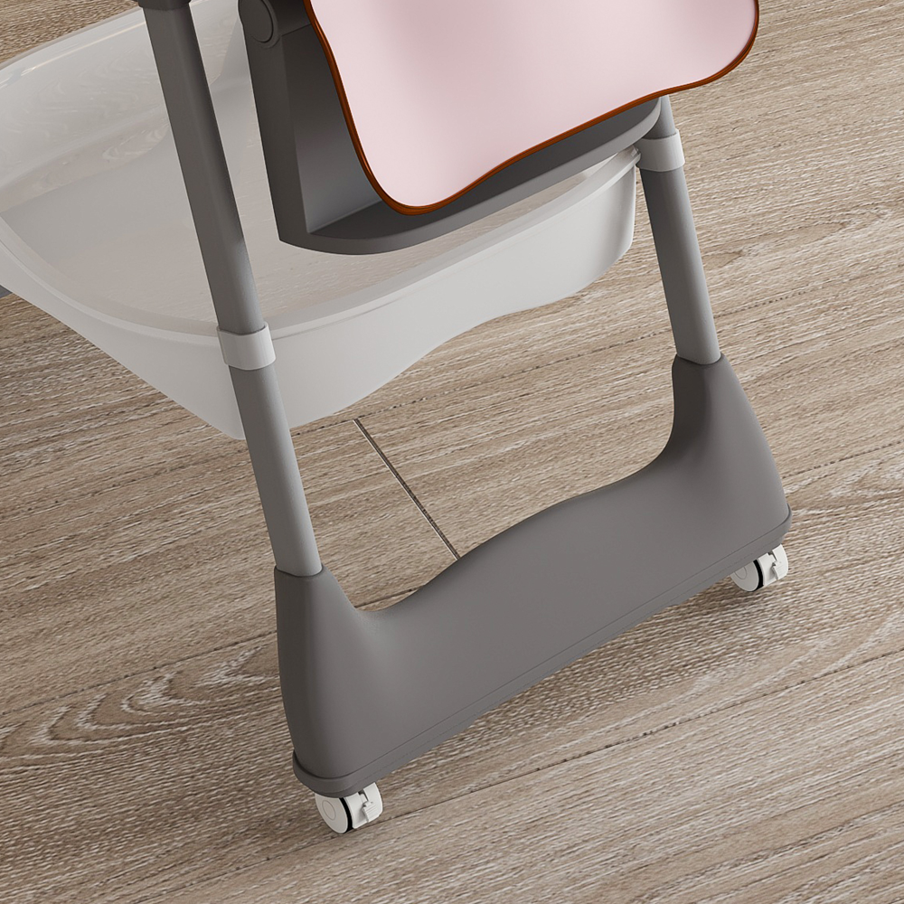Adjustable Baby High Chair 0-6 Years – Portable Infant Feeding Seat with Safety Belt, Silent Lockable Wheels & Easy-Clean Design for Home, Dining, Living Room, Bedroom (Pink)