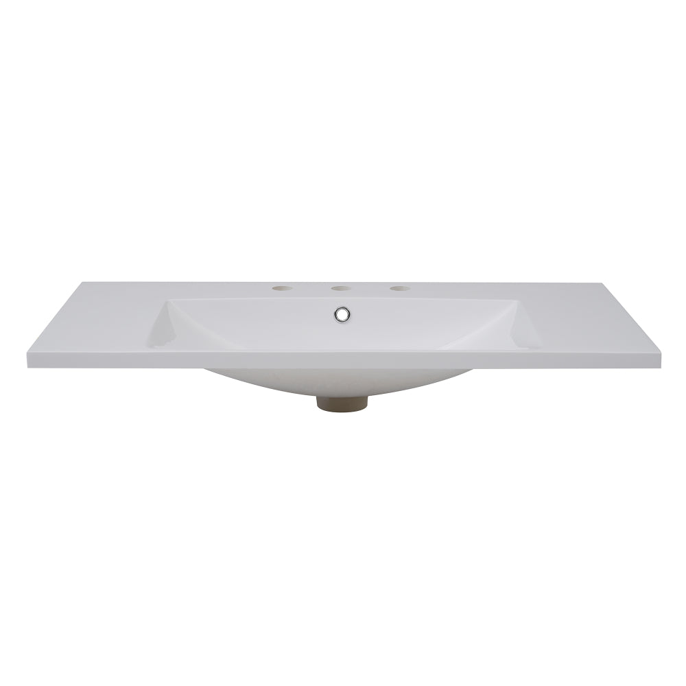 36''x18'' Bathroom Sink with Three Holes (8" Centerset), Resin Bathroom Vanity Sink Top with Overflow, Drop in Bathroom Vessel Sink Rectangle Ideal for Small Spaces, White