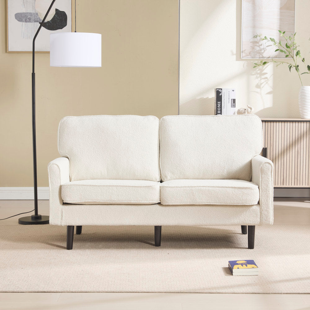 Loveseat Sofa, Mid Century Modern Love Seat, 2 Seater Sofa Couches for Living Room, Small Couch with USB & Removable Pillow Cover, Comfy Couch for Bedroom, Apartment (Beige)
