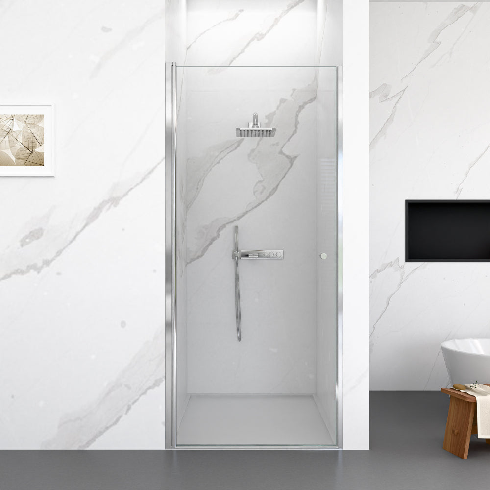 24" W x 72" H Semi-Frameless Circular Pivot Shower Door in Chrome With 1/4" (6mm) Thick SGCC Tempered Glass