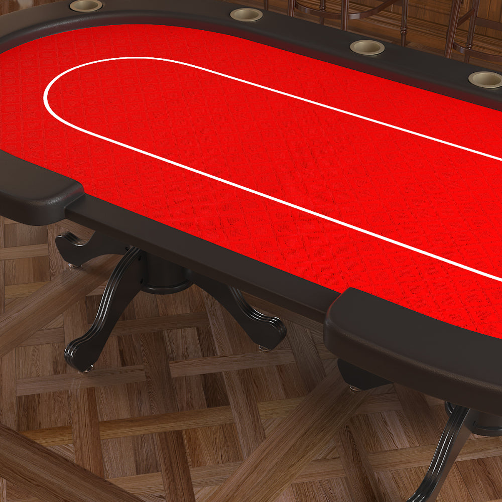 96" Oval Aura Poker Table for 10 Players Texas Holdem Poker Card with Bet Line Felt Surface Jumbo Cup Holders Red
